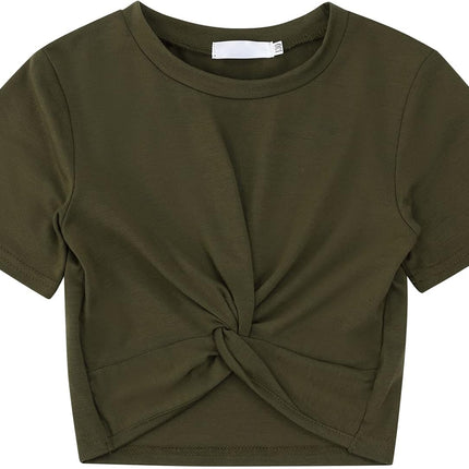 Girls 2 Piece Outfits Short Sleeve Twist Wrap Top and Tie Front Shorts Set