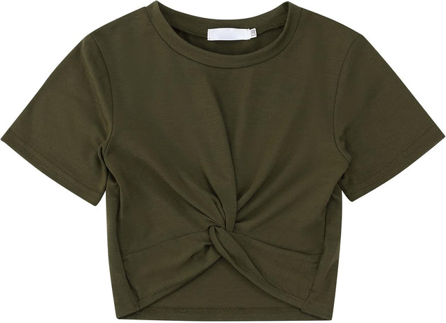 Girls 2 Piece Outfits Short Sleeve Twist Wrap Top and Tie Front Shorts Set