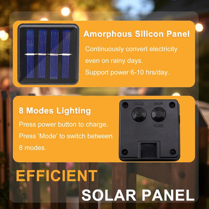 Solar Garden Lights 7M 50Leds Outdoor String Lights Waterproof 8 Modes Fairy