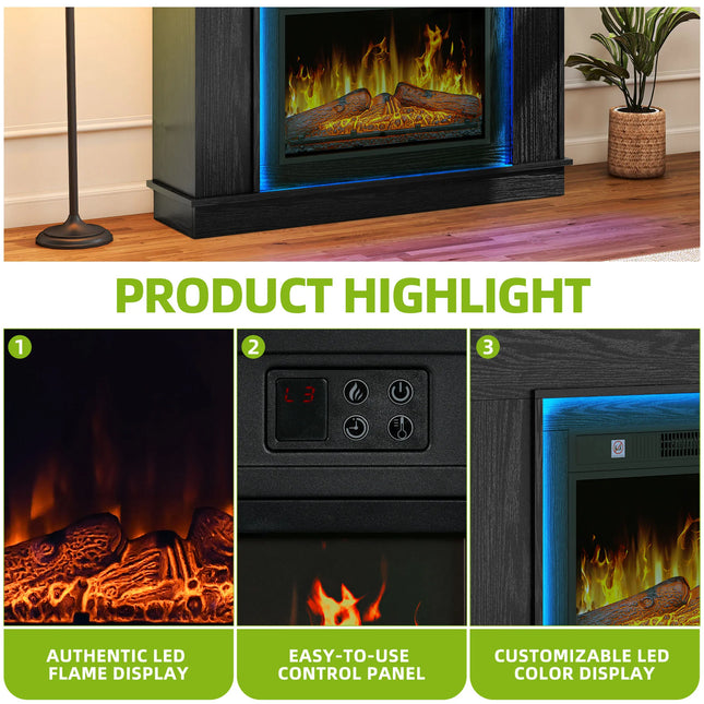 23" Electric Fireplace Suite - Realistic Flame Effect Heats 30㎡, Programmable Timer & LED Lights, 100×26×80.5Cm