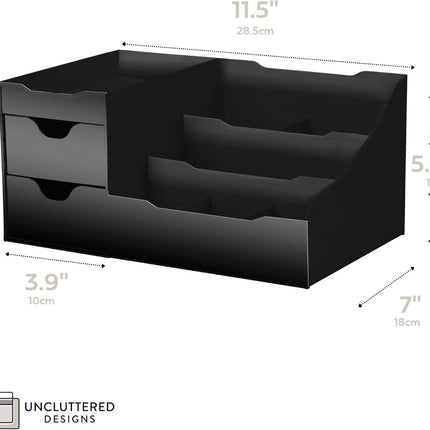 Large Black Cosmetic Organiser - Organiser Box with Drawers for Aftershave, Deodorant, Beard, Shaving Lotion, Perfume & Skincare - Perfect for Mens Bathroom & Bedroom Storage -