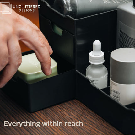 Large Black Cosmetic Organiser - Organiser Box with Drawers for Aftershave, Deodorant, Beard, Shaving Lotion, Perfume & Skincare - Perfect for Mens Bathroom & Bedroom Storage -