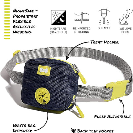 BUILT PET Nightsafe Reflective Dog Walking Belt Bag, Poop Bag Holder & Treat Sto