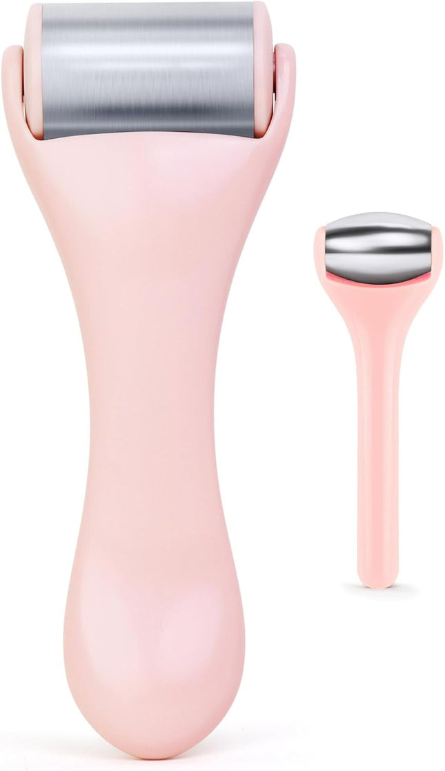 Ice Roller for Face and Eye 2 Pcs,Face Roller Skin Care for Puffiness,Migraine,Pain Relief,Eye Roller for Puffy Eyes Dark Circles,Stainless Steel Facial Roller (Pink)