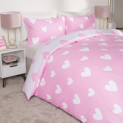 Dreamscene Heart Print Duvet Cover with Pillowcase Quilt Reversible Bedding Set
