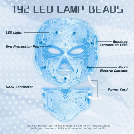 7 LED Skin Care Mask for Face and Neck Skin Rejuvenation Light Therapy Facial Care Mask and Optical Cosmetic Mask Portable.White