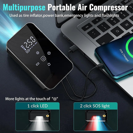 Cordless Digital Rechargeable Car Tyre Inflator USB Tire Air Compressor Pump Kit