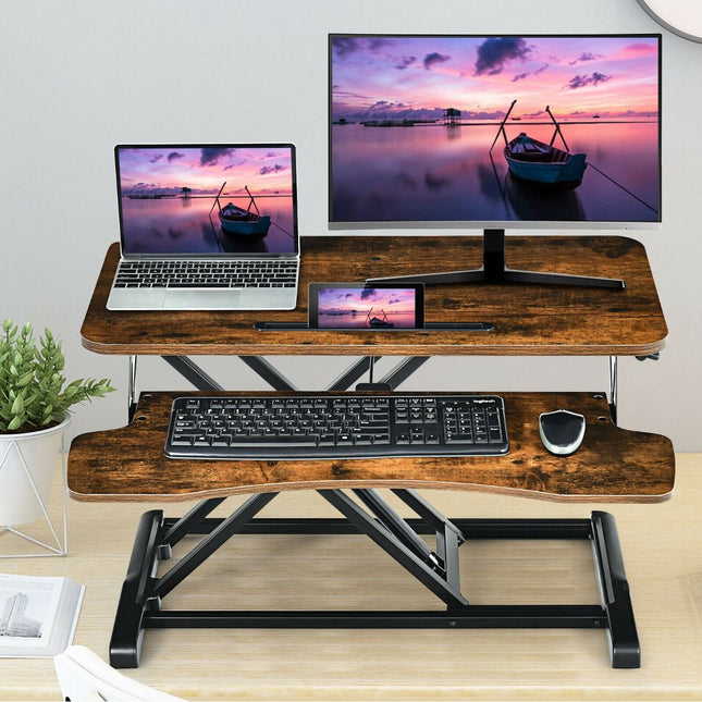 Height-Adjustable Ergonomic Sit-Stand Desk with Metal Frame and Clamping Plates