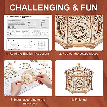 Secret Garden DIY Mechanical Music Box Kit 3D Wooden Puzzle Box for Adults Self-Assembly Building Project