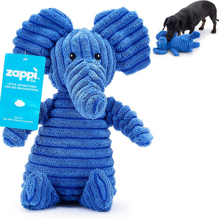 Zappi Co Blue Elephant Plush Dog Toy with Squeaker – Soft, Durable, Ribbed Plush