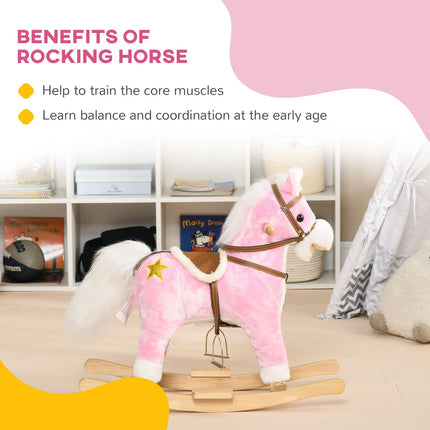 HOMCOM Wooden Ride on Horse, Ride on Pony Gift for Ages 3-6 Years - Pink