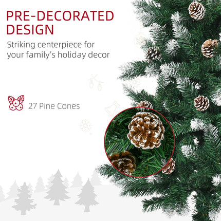 HOMCOM 5' Snow Artificial Christmas Tree Holiday Home Décor with Pine Cones