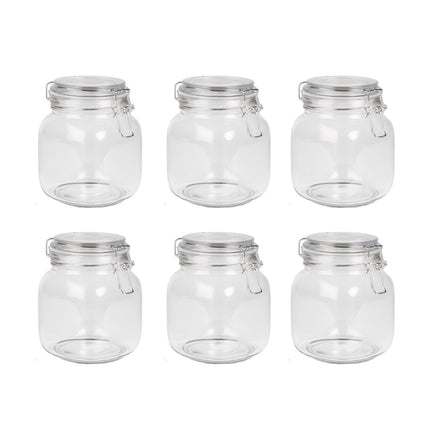 1L Glass Storage Jars with Clip Top Lid - Set of 6 Airtight Glass Storage | M&W