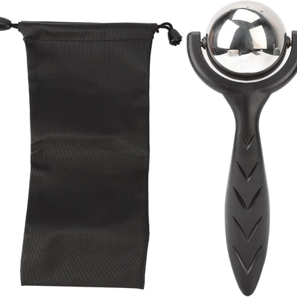 Roller Massage Ball, Stainless Steel Roller Reduce Puffiness Cellulite Roller Handheld Back Roller Cold Warm Compression Temperature Keeper Muscle Relief for Body Neck Shoulder Leg Calf(Black)