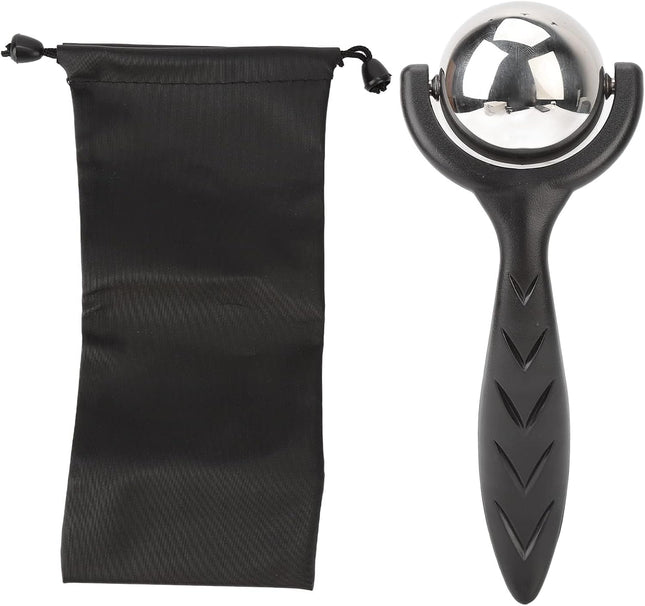 Roller Massage Ball, Stainless Steel Roller Reduce Puffiness Cellulite Roller Handheld Back Roller Cold Warm Compression Temperature Keeper Muscle Relief for Body Neck Shoulder Leg Calf(Black)