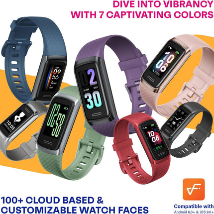 Active 2 Veryfit Fitness Tracker Heart Rate Spo2 Blood Oxygen Saturation Sleep Monitor 1.05" Screen Activity Step Counter Pedometer IP68 Waterproof Smart Watches for Men Women (ID155) (Grey)