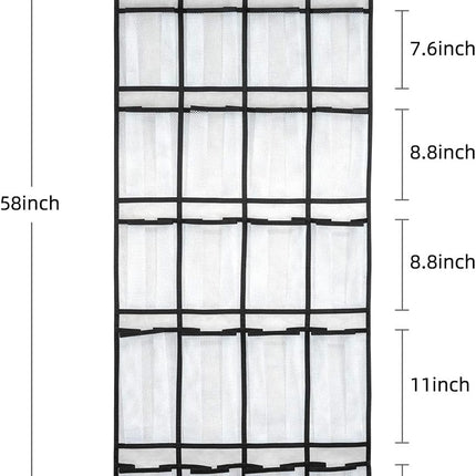 Over the Door Shoe Organizer, Hanging Shoe Organizer with 24 Mesh Large Pockets Door Shoe Rack Organizer for Men Women Kids Hanging Shoe Storage Bag.(White)