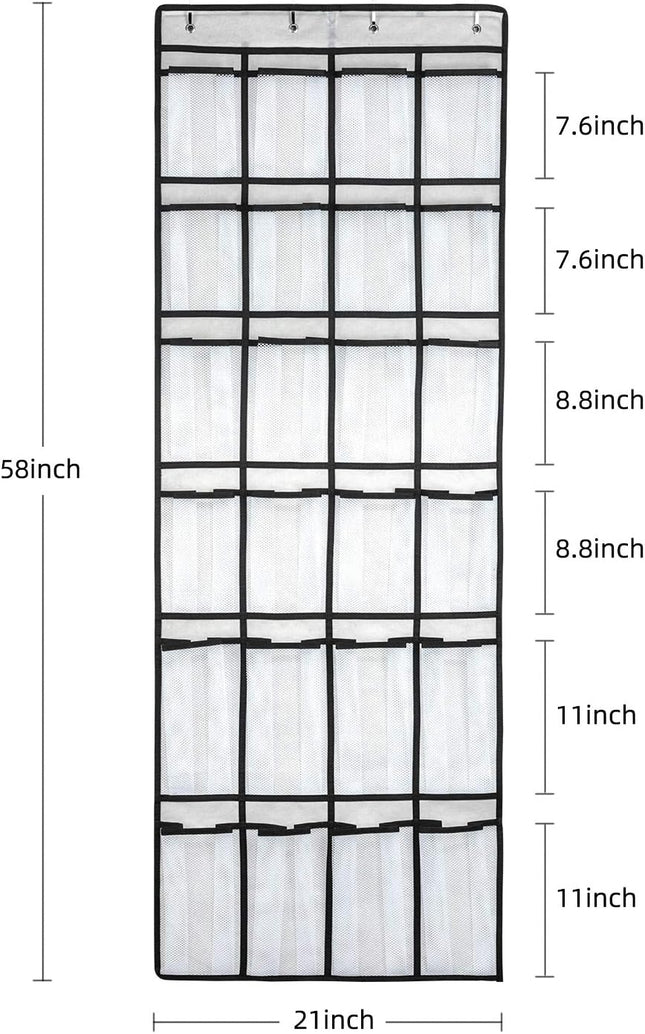 Over the Door Shoe Organizer, Hanging Shoe Organizer with 24 Mesh Large Pockets Door Shoe Rack Organizer for Men Women Kids Hanging Shoe Storage Bag.(White)