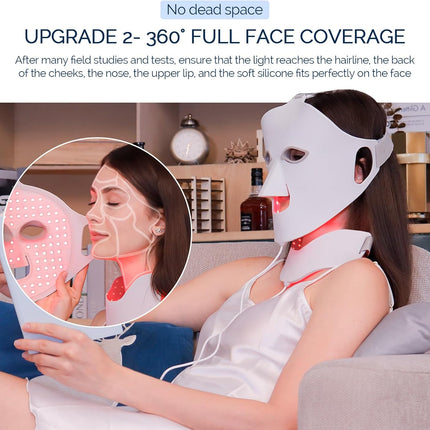 LED Face Light Therapy Mask with Remote Control, Red Light Therapy Mask for Face & Neck. Soft Silicone Beauty Device for Rejuvenation Skin Tightening Anti-Aging