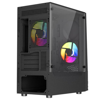 Gaming PC Case Matx Black Micro ATX Tower with 2X ARGB LED Fans & Strip Glass