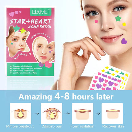 Acne Patch Pimple Patch,Pink Heart & Star Shaped Acne Absorbing Spot Patches, Hydrocolloid Acne Patches for Face Zit Patch Acne Dots,156 Patches Tea Tree Oil Centella Body Blemish Skin Care
