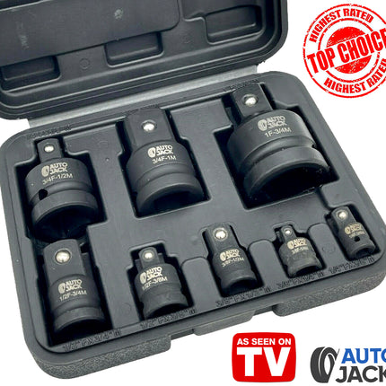 Impact Socket Adaptor Set 8Pc 1/4In to 1In Drop Forged Crv Phosphate Case Tool