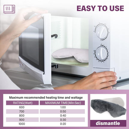 Heated Eye Mask, Moist Warm Eye Compress with Natural Flaxseeds, Light-Blocking Microwave Eye Mask, Reusable Design, Detachable and Washable Cover, Gentle Lavender Scent (Grey)