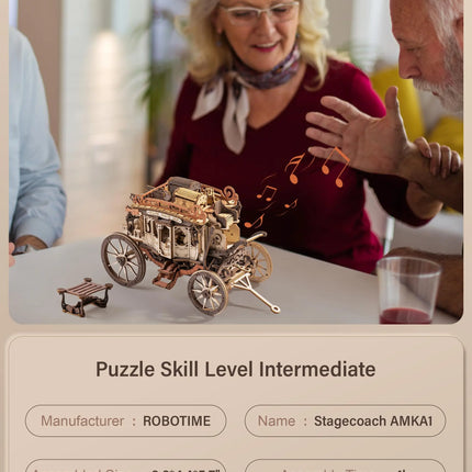 Wooden Music Box Puzzle 3D Puzzles Mechanical Building Construction Craft Birthday Anniversary Day Gift Kits Stagecoach