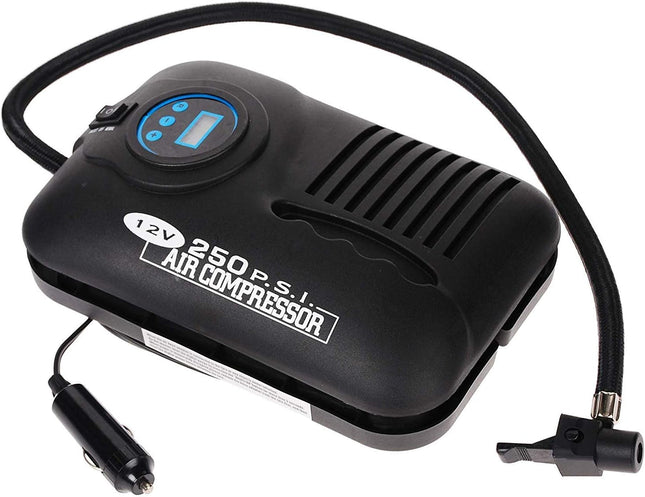 12V Digital Tyre Inflator, Car Portable Air Compressor Tyre Pump 250 PSI Compact Air Pump, 3 Piece Adaptor Kit for Cars, Motorbikes and Inflatables