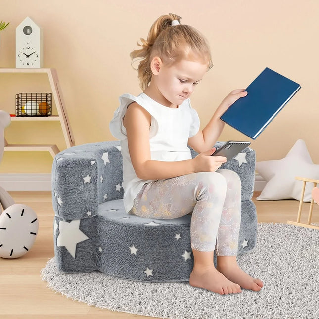 2 in 1 Glow in the Dark Sofa for Toddlers with Machine Washable Flannel Cover