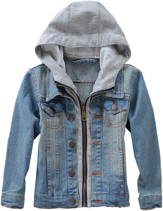 Kids Boys Girls Hooded Denim Jacket Zipper Coat Outerwear