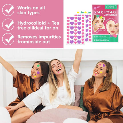 Acne Patch Pimple Patch,Pink Heart & Star Shaped Acne Absorbing Spot Patches, Hydrocolloid Acne Patches for Face Zit Patch Acne Dots,156 Patches Tea Tree Oil Centella Body Blemish Skin Care