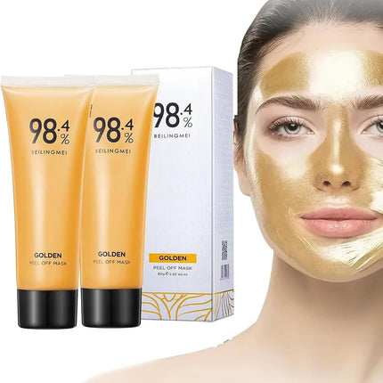 2PC Gold Foil Peel-Off Mask, Peel-Off Anti-Wrinkle Mask, 98.4% Beilingmei Remover Mask Moisturizing Gold Face Mask, 24K Gold Face Mask