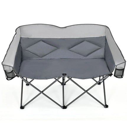 Double Folding Camping Chair with Padded Seat and Storage Pockets