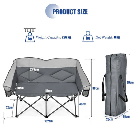 Double Folding Camping Chair with Padded Seat and Storage Pockets