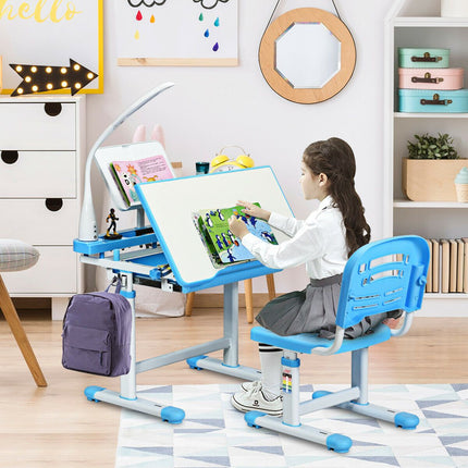 Children'S Ergonomic Height Adjustable Study Desk Set with Lamp