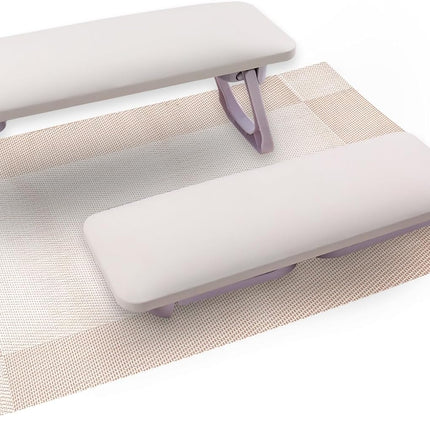 Nail Arm Rest for Nail Tech, Foldable Hand Stand for Nail Tech with PVC Table Mat Microfiber Leather Nail Arm Rest with Bracket Manicure Arm Rest for Nail Salon Technician (White)