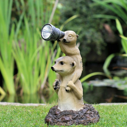 Garden Ornament Meerkat Family Solar Powered Lantern Decorative Animal Light