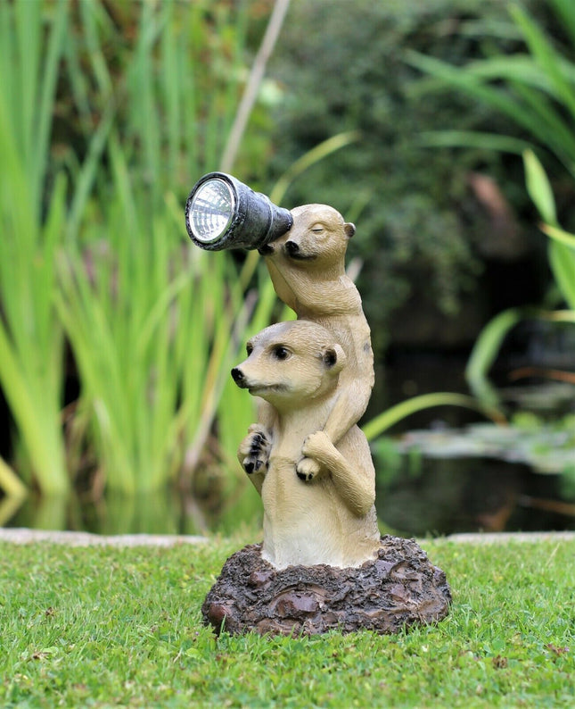 Garden Ornament Meerkat Family Solar Powered Lantern Decorative Animal Light