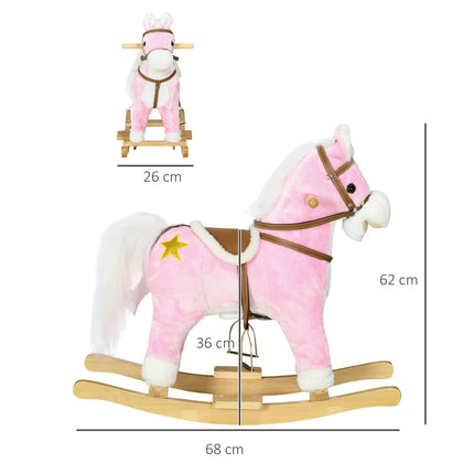 HOMCOM Wooden Ride on Horse, Ride on Pony Gift for Ages 3-6 Years - Pink
