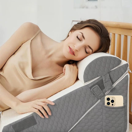 Bed Wedge Pillow, Memory Foam Sleeping Support Pillow with Headrest Adjustable Incline Cushion for Acid Reflux, Gerds, Back Pain