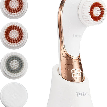 Electric Face Brush Scrubber Rechargeable Facial Exfoliator IPX-7 Waterproof Spin Cleanser Rotating Spa Machine for Exfoliating, Massaging and Deep Cleansing with 4 Brush Heads
