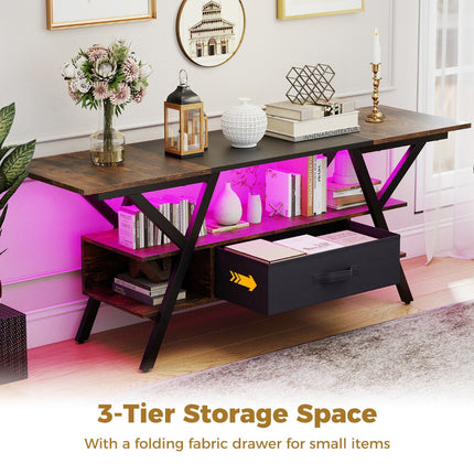 3-Tier Entertainment Center with LED Lights and Power Outlets