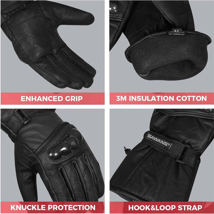 Motorbike Motorcycle Gloves Leather Hard Knuckles Thinsulate Windproof Waterproof Protection Winter Summer Thermal Riding Gloves Men Women Outdoor Hiking Sports Bike