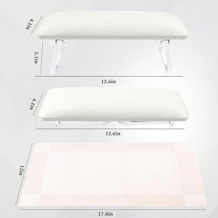 Nail Arm Rest for Nail Tech, Foldable Hand Stand for Nail Tech with PVC Table Mat Microfiber Leather Nail Arm Rest with Bracket Manicure Arm Rest for Nail Salon Technician (White)