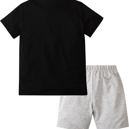 Toddler Boys Little Monster Embroidered Truck 2-Pieces Cotton T-Shirt and Shorts Summer Outfit Set