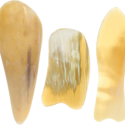 3Pcs Ox Horn Scraping Board Set Natural Material Face Body Massager Triangular Comb Fish-Shaped and Ingots Design for Gua Sha Massage Therapy