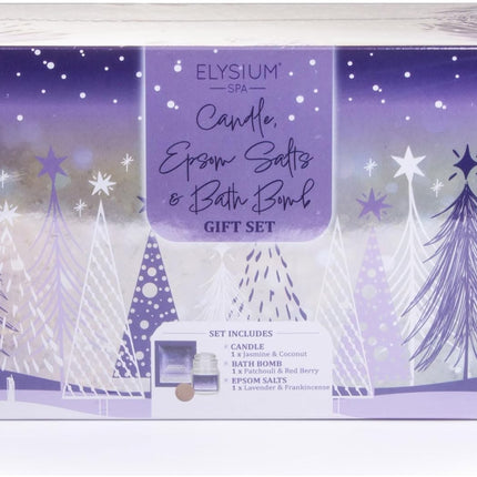 Spa Christmas Bath Gift Set Including Candle, Epsom Salts, Bath Bomb Jasmine, Lavender, Coconut Boxed for Relaxing Festive Giving