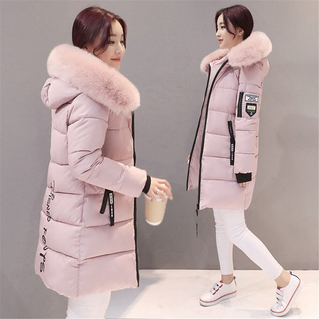 Winter Womens Fur Hooded Parka Jackets Chunky Puffer Coat Ladies Warm Outerwear