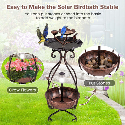79 Cm Solar Outdoor Bird Bath with Flower Planter Base and LED Light